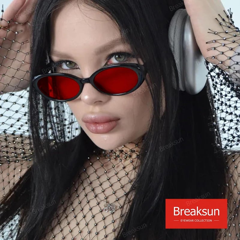 Breaksun Retro Oval Sunglasses for Women Men Fashion Small Oval Sunglasses 90s Vintage Shades - Image 2